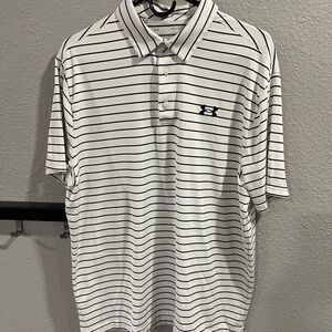 Under Armour LG Men's White and Black Striped Polo Shirt
